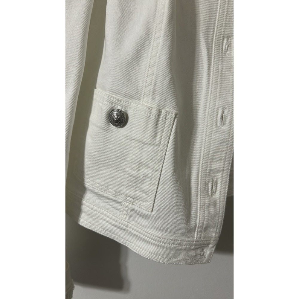 Susan Graver Stretch Denim Collarless Jacket w/Patch Pockets - Women's L - White - Picture 7 of 8